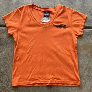 Harley Davidson Motorcycles‎ Orange V Neck Graphic T Shirt Top Womens